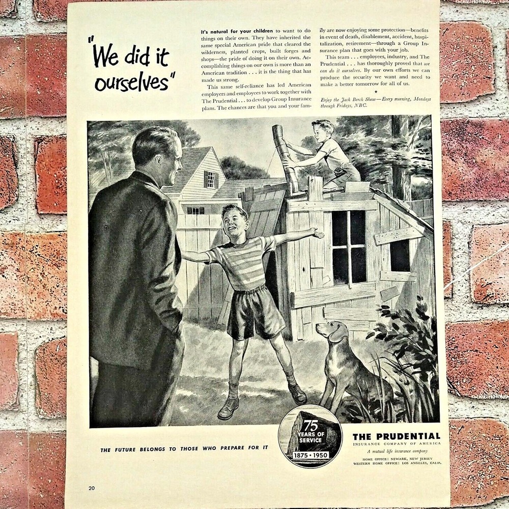 1950 Boy Proud Built Crooked Clubhouse Prudential Original Vtg PRINT AD Ephemera